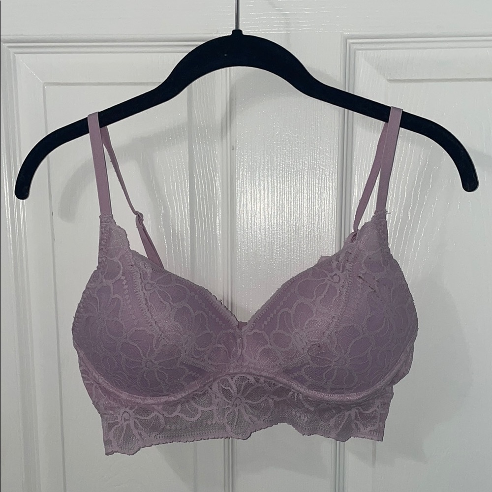 PINK Victoria's Secret Purple Lace Push-Up Longline Bra